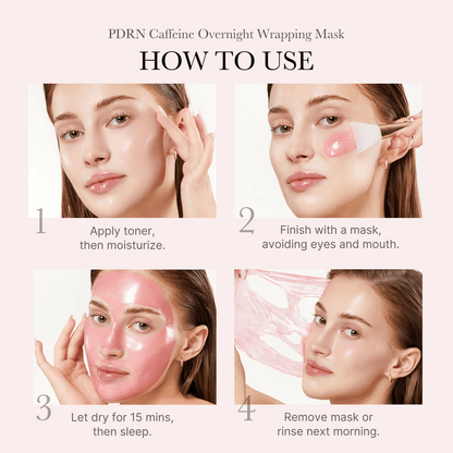 How to use Medicube PDRN Pink Caffeine Overnight Wrapping Mask in four easy steps.