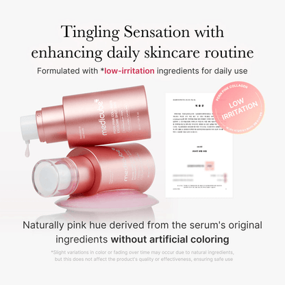 Medicube PDRN Pink Collagen Exosome Shot skincare serum packaging with low irritation formula for daily use.