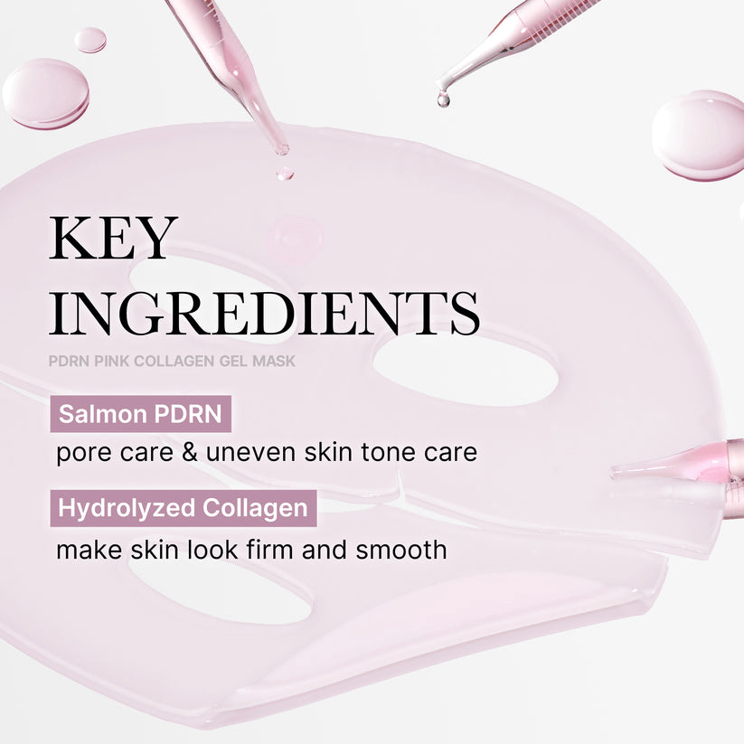 Key ingredients of Medicube Salmon PDRN Pink Collagen Jelly Gel Mask: Salmon PDRN for pore care and Hydrolyzed Collagen for firm skin.