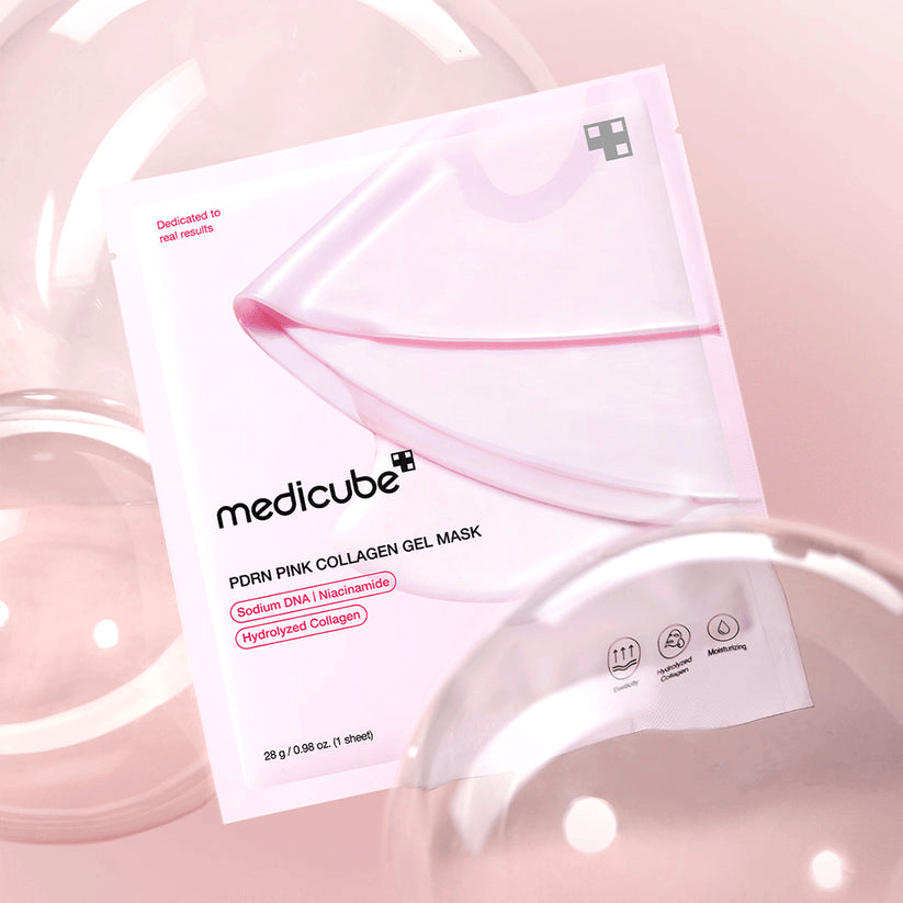 Medicube Salmon PDRN Pink Collagen Jelly Gel Mask packaging with pink and white design for skincare benefits