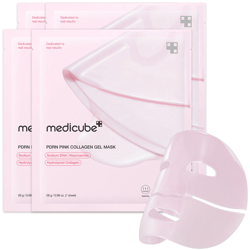Medicube Salmon PDRN Pink Collagen Jelly Gel Mask packaging and sheet mask for skincare routine