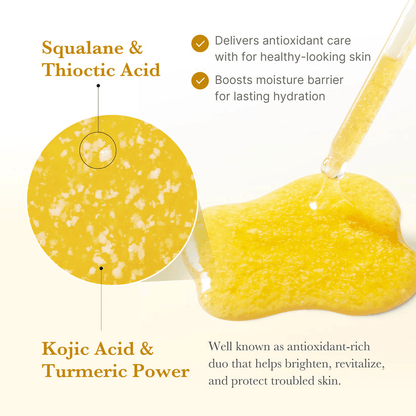 Medicube Kojic Acid Turmeric Capsule Serum with Squalane and Thiotic Acid for healthy-looking skin and hydration.
