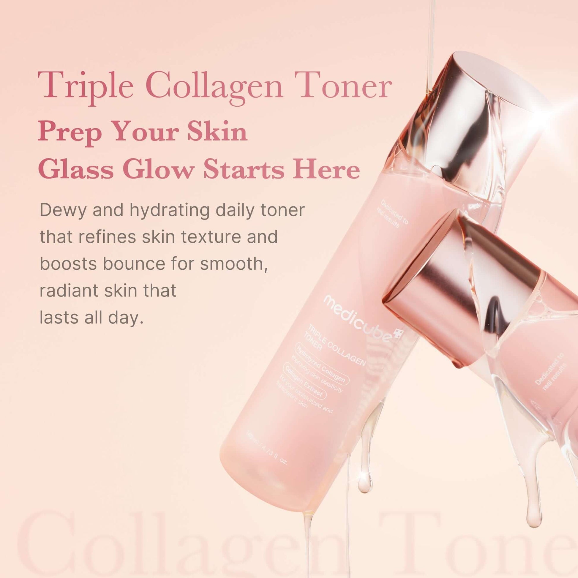 Medicube Triple Collagen Toner bottle with hydrating properties for smooth, radiant skin.