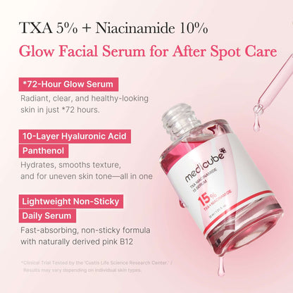 Medicube TXA Niacinamide Serum with TXA 5% and Niacinamide 10% for glowing skin and spot care.