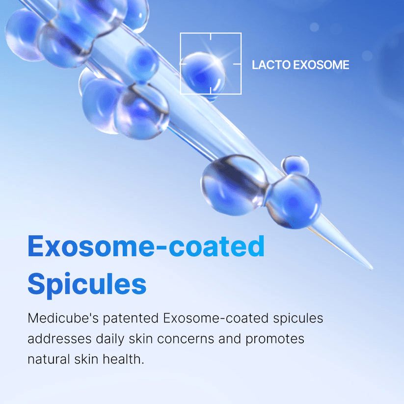 Medicube Zero Exosome Shot featuring exosome-coated spicules for enhanced skin health and texture.