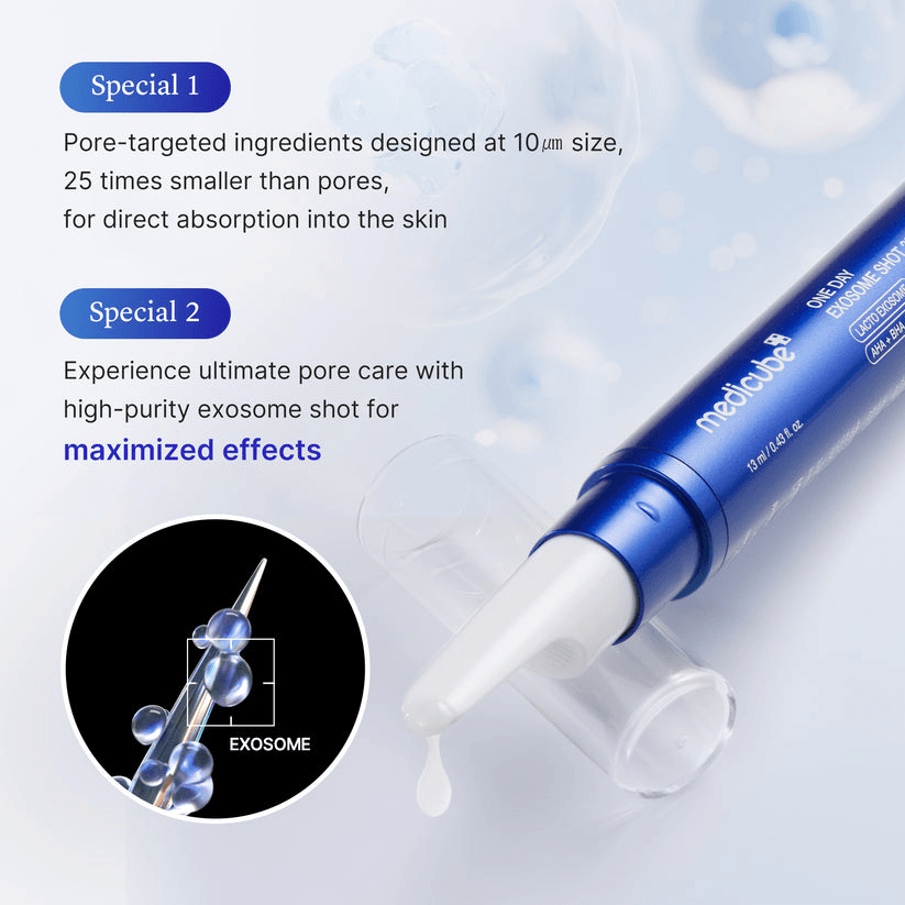 Medicube Zero Exosome Shot with pore-targeted ingredients for improved skin absorption and texture.