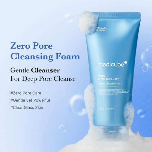 Medicube Zero Foam Cleanser in a tube, designed for deep pore cleansing and gentle skin purification.
