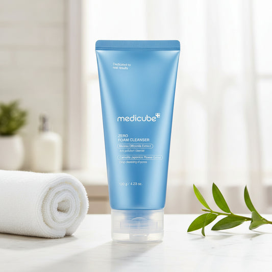 Blue tube of Medicube Zero Foam Cleanser on a white background