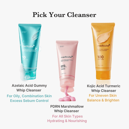 Medicube Kojic Acid Turmeric Toning Cleanser among various cleansing products for brighter, balanced skin tone.