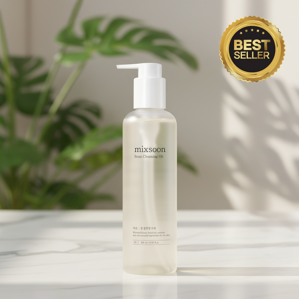 mixsoon Bean Cleansing Oil in a sleek bottle, labeled as a best seller for effective makeup removal and skin nourishment.