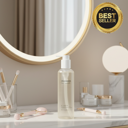 mixsoon Bean Cleansing Oil in a sleek bottle, labeled as a best seller for effective makeup removal and skin nourishment.