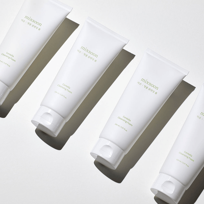 mixsoon Centella Cleansing Foam tubes arranged on a flat surface showcasing the product's clean design.
