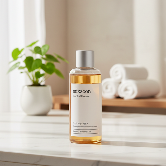 mixsoon Heartleaf Essence bottle for skincare with a clean design and lightweight formula.