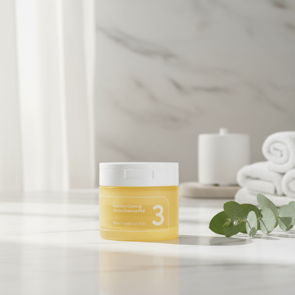 Jar of skincare product with a white lid on a light beige background