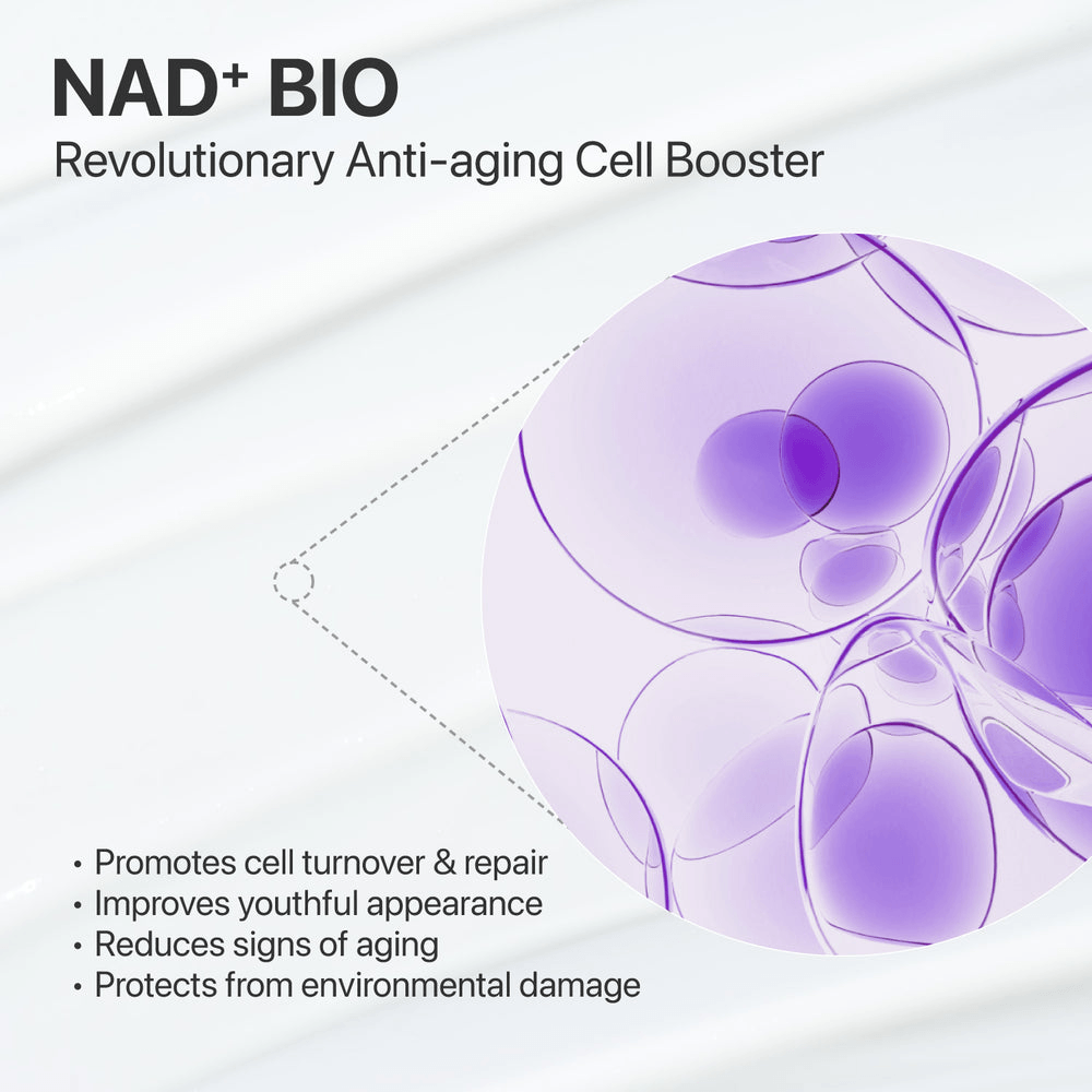 Numbuzin No. 9 NAD+ BIO Lifting-sil Essence with cell structure illustration, promoting anti-aging benefits.