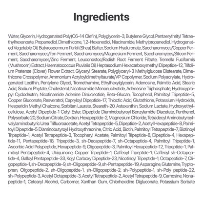 Ingredients of Numbuzin No. 9 NAD+ BIO Lifting-sil Essence including key components for skin revitalization.