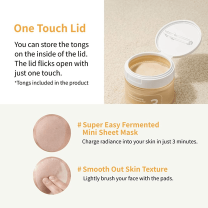 numbuzin No.3 Radiance Glowing Jumbo Essence Pads features easy access one touch lid and tongs for skincare application.