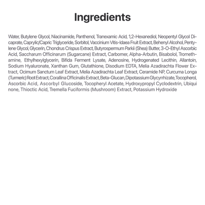 Ingredients list for numbuzin No.5 Glutathione Vitamin Concentrated Serum highlighting key components for brightening skin.