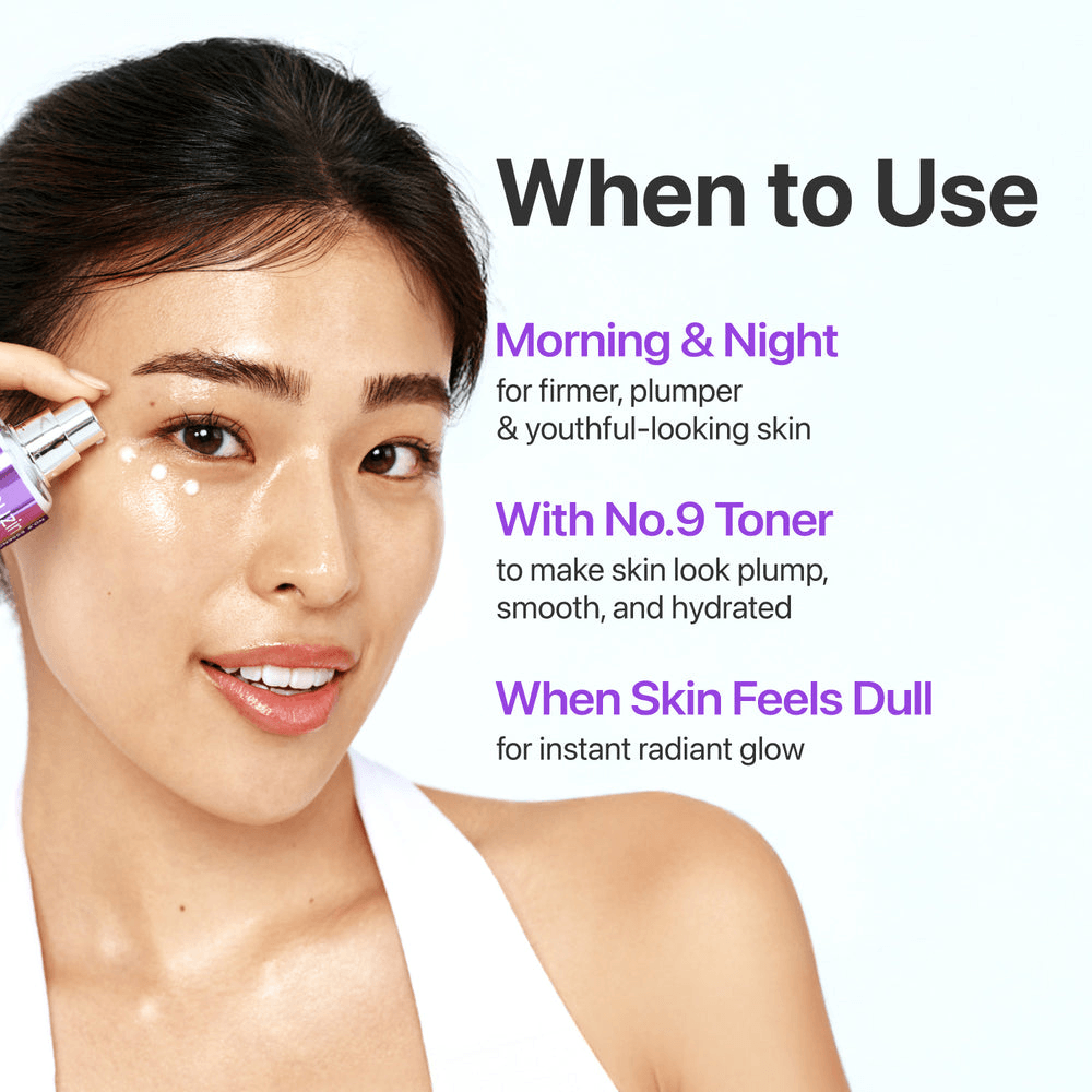 Image showing usage instructions for Numbuzin No. 9 NAD+ BIO Lifting-sil Essence for firmer skin.
