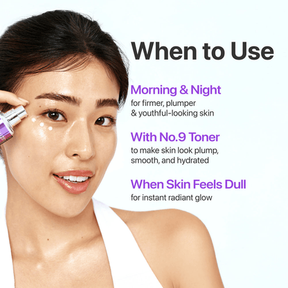 Image showing usage instructions for Numbuzin No. 9 NAD+ BIO Lifting-sil Essence for firmer skin.