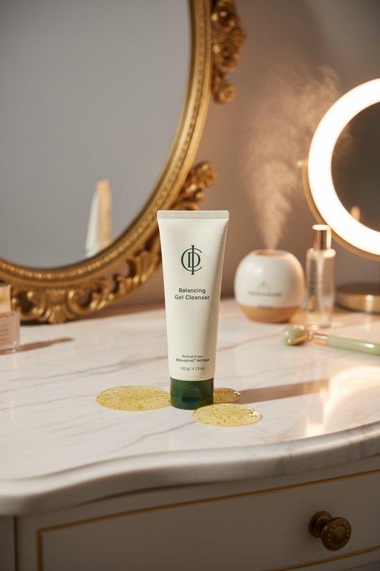 RIMAN ICD Balancing Gel Cleanser tube with gel bubble, a gentle Korean skincare product for hydration.