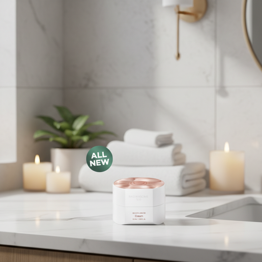 White candle with gold lid on a white background, featuring an 'All New' label.