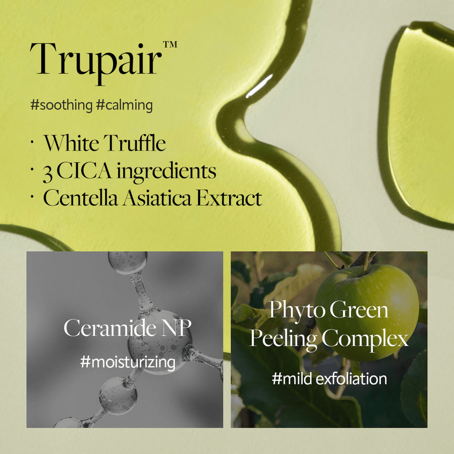 d'Alba Mild Skin Balancing Vegan Cleanser Trupair soothing and calming skincare ingredients with White Truffle, CICA, and Centella Asiatica Extract for mild exfoliation.